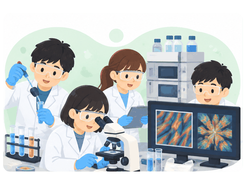 Students carrying out experiments and measurements in the laboratory.